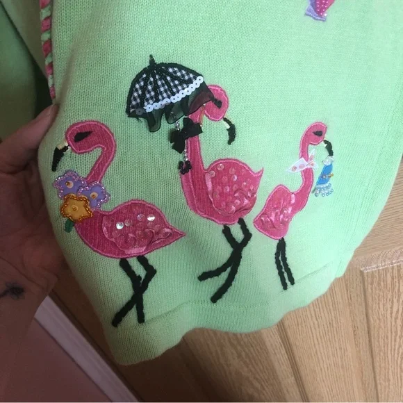 Lime Flamingo Embroidered Cardigan - Picture 3 of 8